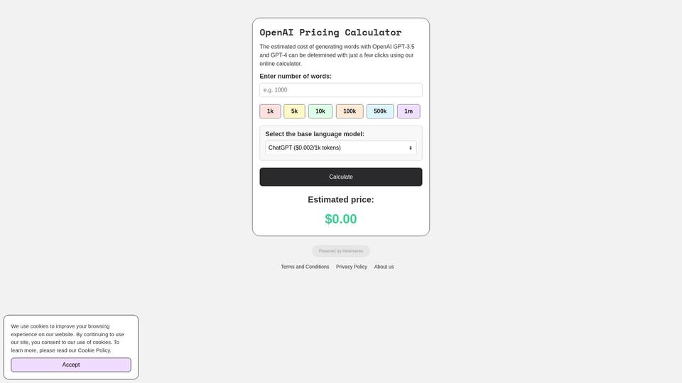 Openai Chatgpt Api Pricing Calculator